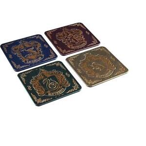 Harry Potter House Crest Coasters Gift Set of 4 Metal Coasters Cork Backing New